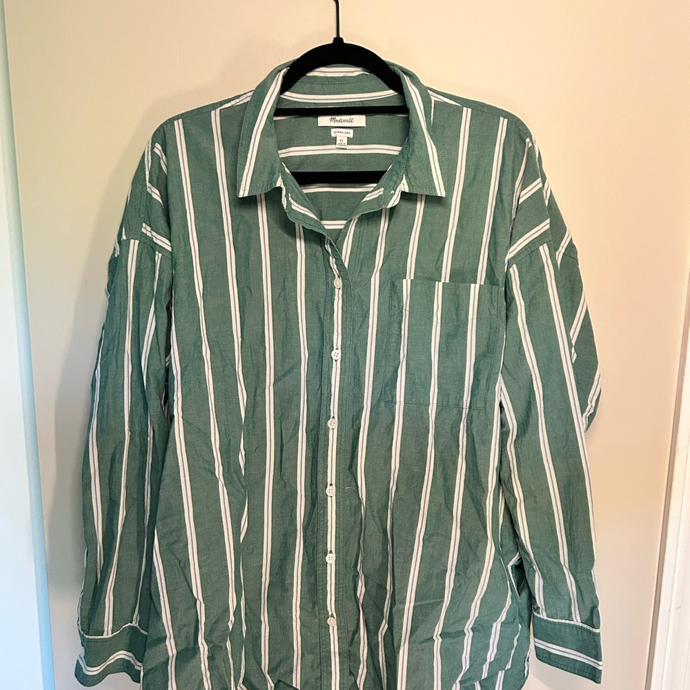 Madewell Teal and White Striped Shirt
